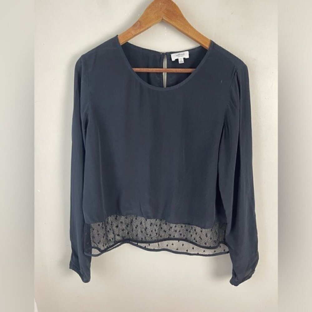 Aritzia WILFRED DESAIX black 100% SILK BLOUSE long sleeve scoop neck size Medium